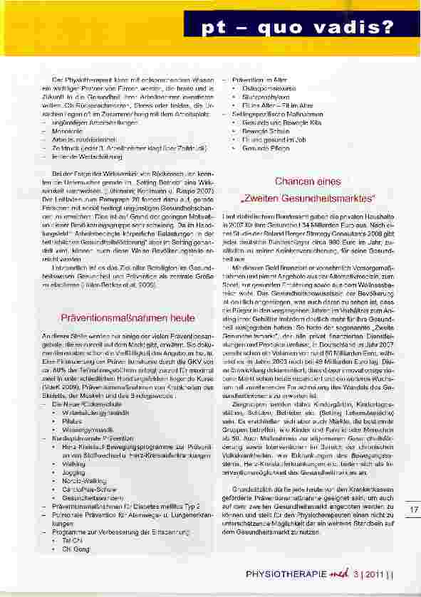 Vorschauseite 5: Gesundheit und Prävention Neue Wege für die PT