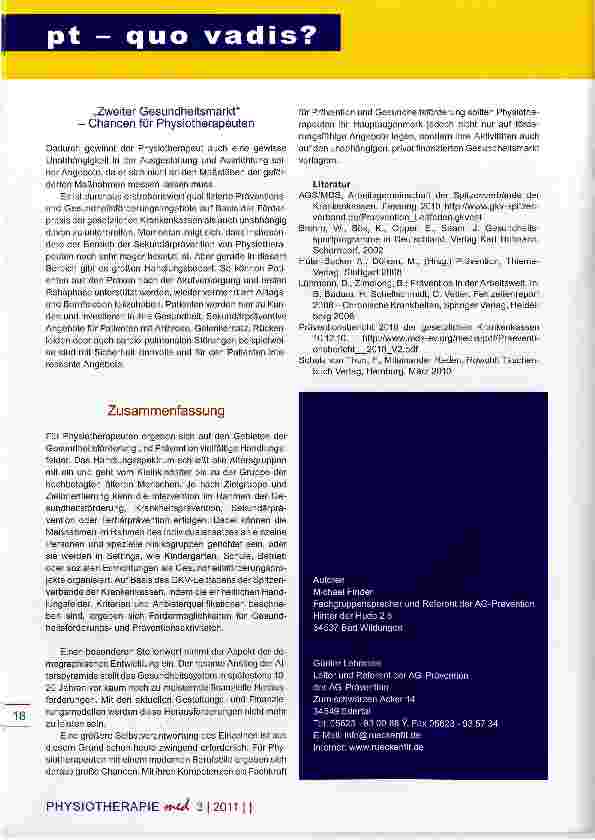 Vorschauseite 6: Gesundheit und Prävention Neue Wege für die PT