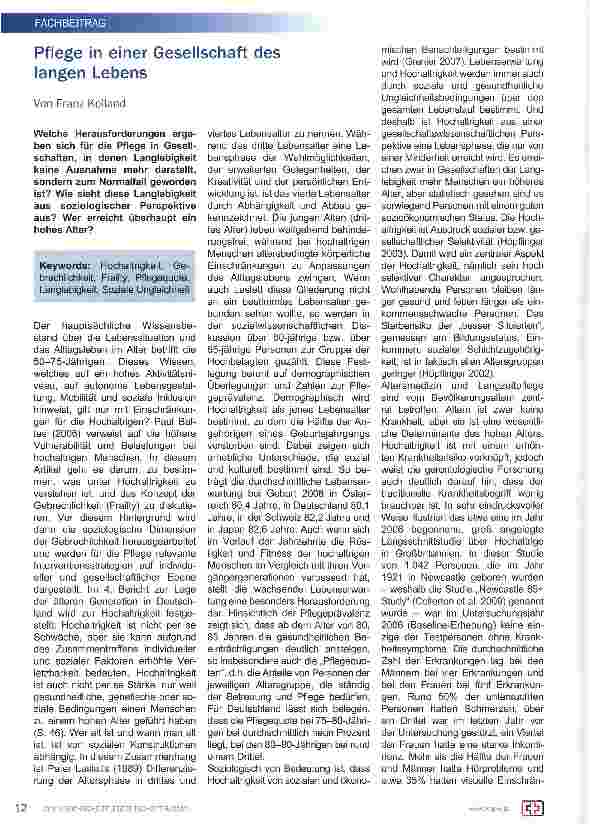 Vorschauseite 1: Pflege in einer Gesellschaft des langen Lebens