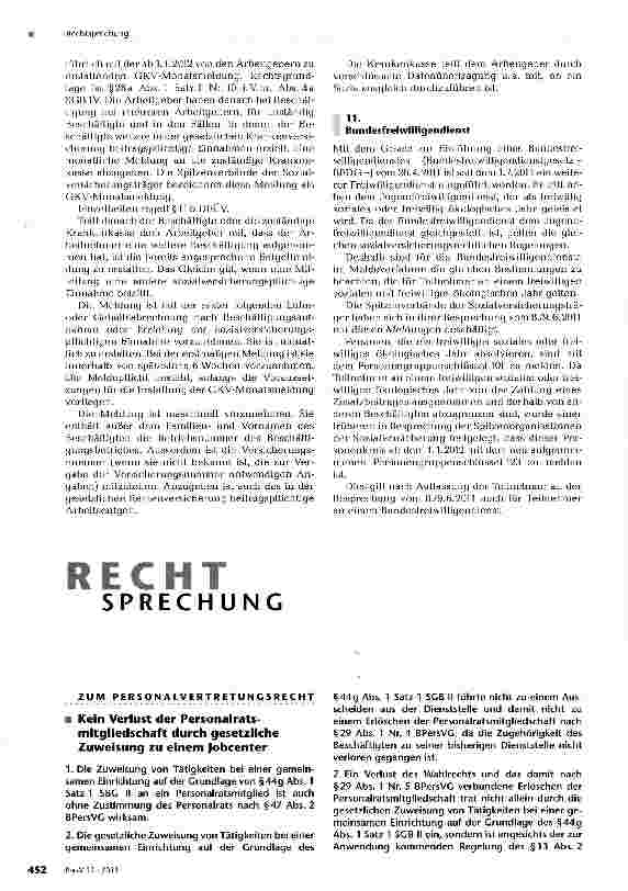 Vorschauseite 1: Kein Verlust der Personalratsmitgliedschaft durch gesetzliche Zuweisung zu einem Jobcenter