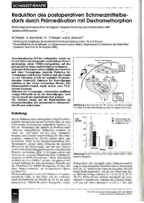 Vorschauseite 1: Reduktion des postoperativen Schmerzmittelbedarfs durch Prämedikation mit Dextromethorphan