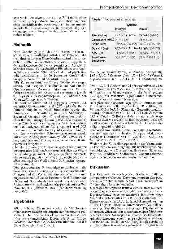 Vorschauseite 2: Reduktion des postoperativen Schmerzmittelbedarfs durch Prämedikation mit Dextromethorphan