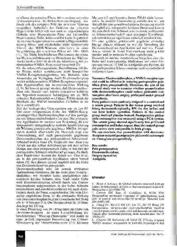 Vorschauseite 3: Reduktion des postoperativen Schmerzmittelbedarfs durch Prämedikation mit Dextromethorphan