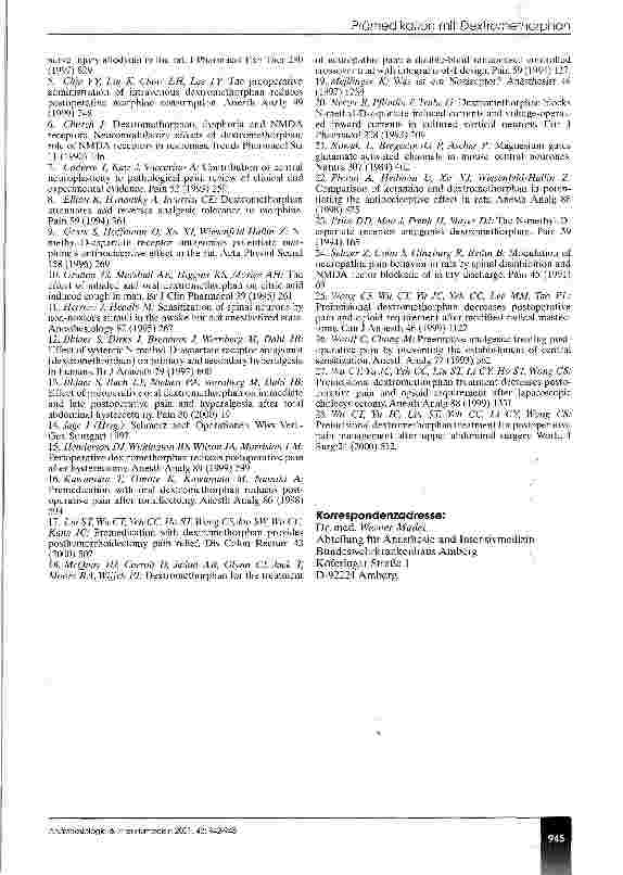 Vorschauseite 4: Reduktion des postoperativen Schmerzmittelbedarfs durch Prämedikation mit Dextromethorphan