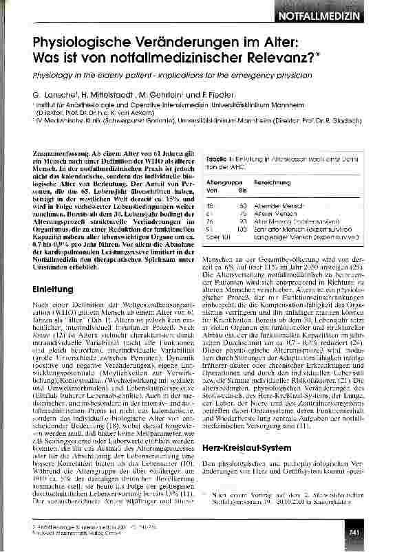 Vorschauseite 1: Physiologische Veränderungen im Alter Was ist von notfallmedizinischer Relevanz?