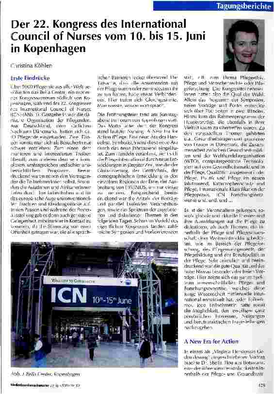 Vorschauseite 1: Der 22. Kongress der International Council of Nurses vom 10. bis 15. Juni in Kopenhagen