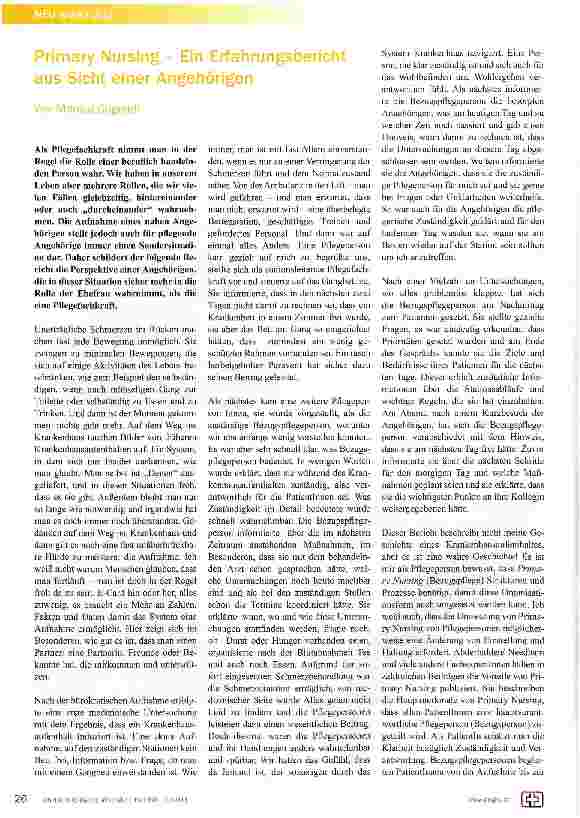 Vorschauseite 1: Primary Nursing - Ein Erfahrungsbericht aus Sicht einer Angehörigen