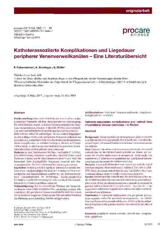 Vorschauseite 1: Katheterassoziierte Komplikationen und Liegedauer peripherer Venenverweilkanülen - Eine Literaturübersicht