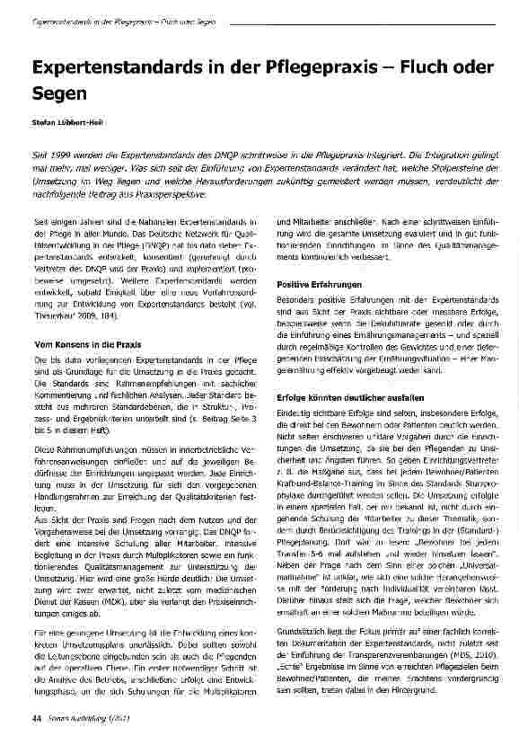 Vorschauseite 1: Expertenstandards in der Pflegepraxis - Fluch oder Segen