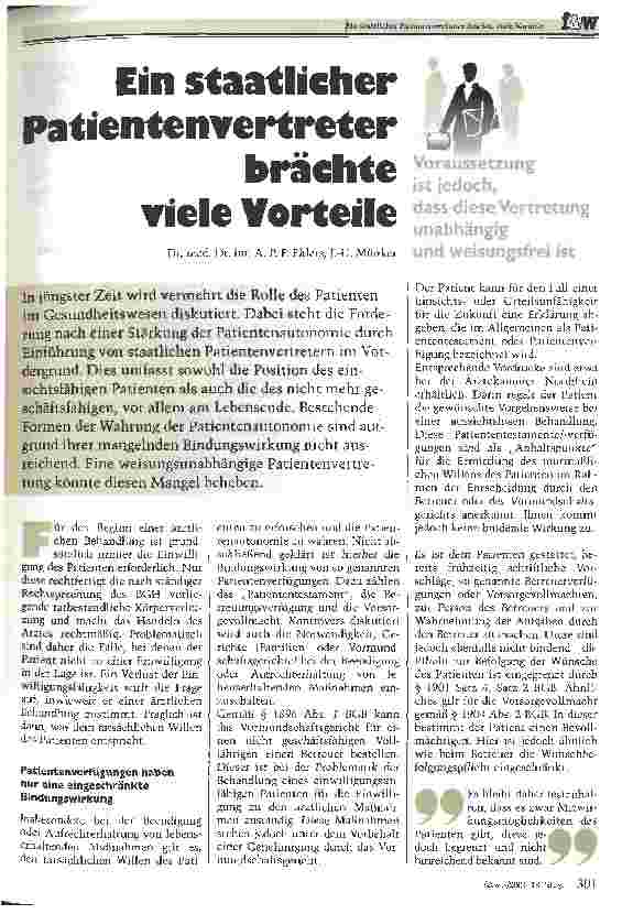Vorschauseite 1: Ein staatlicher Patientenvertreter brächte viele Vorteile