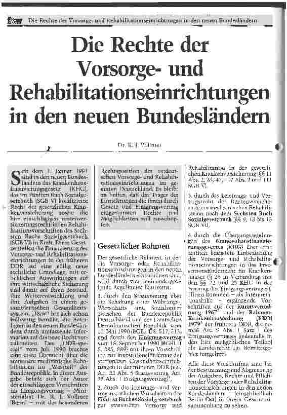 Vorschauseite 1: Die Rechte der Vorsorgeund Rehabilitationseinrichtungen in den neuen Bundesländern