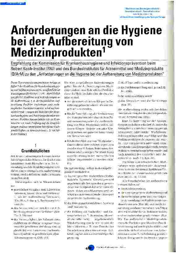 Vorschauseite 1: Anforderungen an die Hygiene bei der Aufbereitung von Medizinprodukten