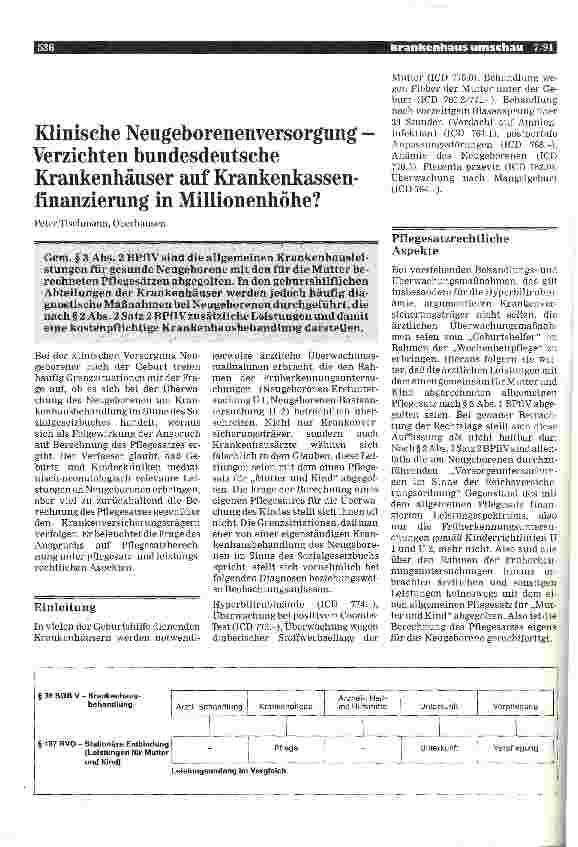 Vorschauseite 1: Klinische Neugeborenenversorgung Verzichten bundesdeutsche Krankenhäuser auf Krankenkassenfinanzierung in Millionenhöhe?