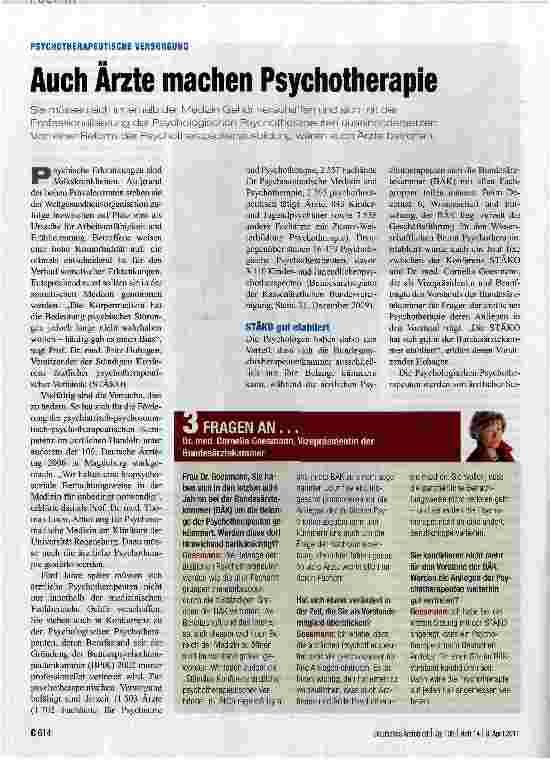 Vorschauseite 1: Auch Arzte machen Psychotherapie