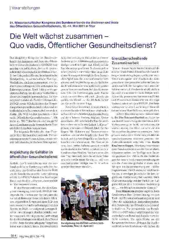 Vorschauseite 1: Die Welt wächst zusammen - Quo vadis, Öffentlicher Gesundheitsdienst?