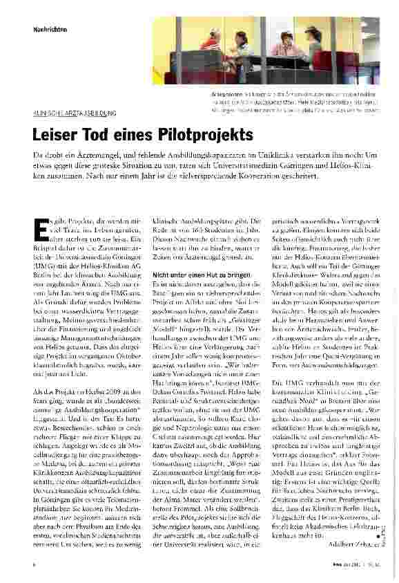 Vorschauseite 1: Leiser Tod eines Pilotprojekts