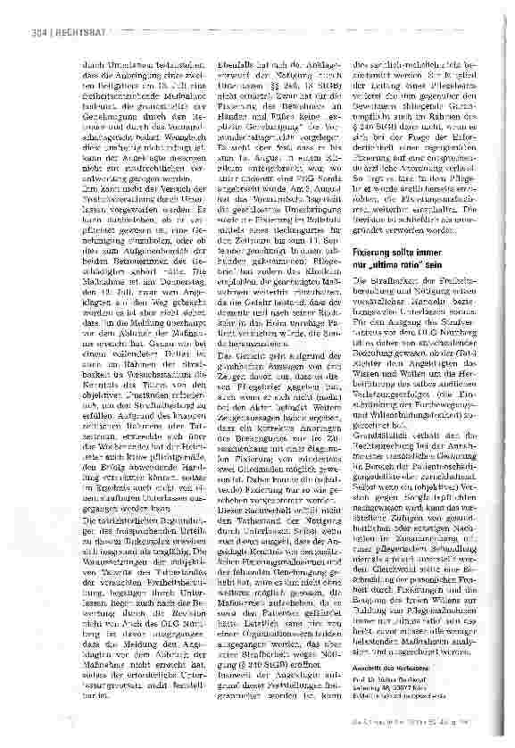 Vorschauseite 3: BewohnerschutzFixierung ohne Genehmigung - ein Strafgrund?