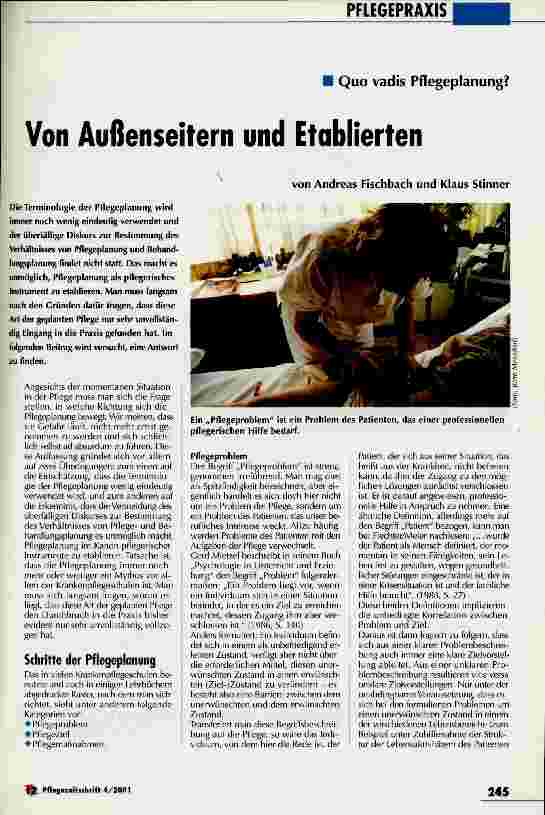 Vorschauseite 1: Von Außenseitern und Etablierten Quo vadis Pflegeplanung?