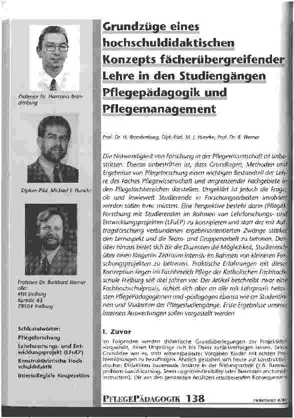Vorschauseite 1: Grundzüge eines hochschuldidaktischen Konzepts fächerübergreifender Lehre in den Studiengängen Pflegepädagogik und Pflegemanagement