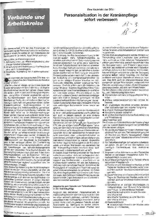 Vorschauseite 1: Personalsituation in der Krankenpflege sofort verbessern