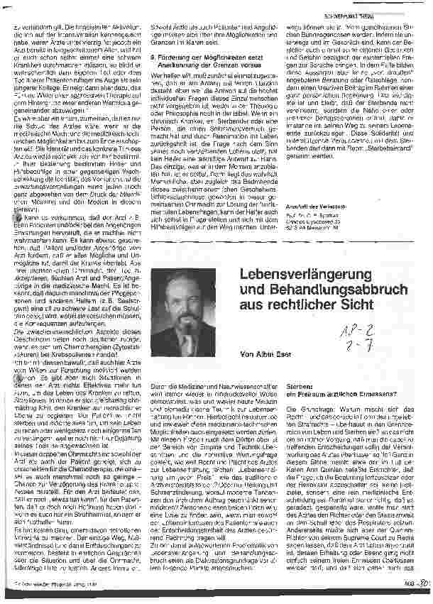 Vorschauseite 1: Lebesverlängerung und Behandlungsabbruch aus rechtlicher Sicht