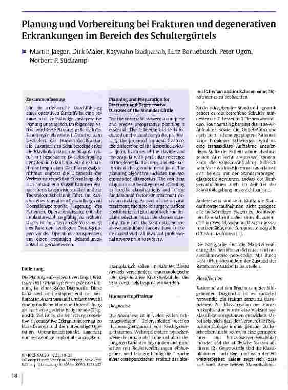 Vorschauseite 1: Planung und Vorbereitung bei Frakturen und degenerativen Erkrankungen im Bereich des Schultergürtels