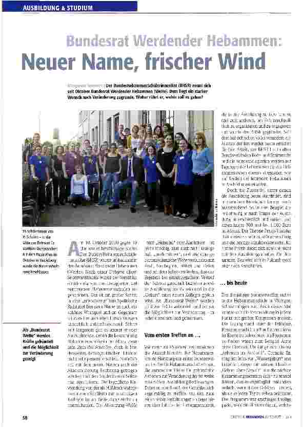Vorschauseite 1: Bundesrat Werdender Hebammen:Neuer Name, frischer Wind