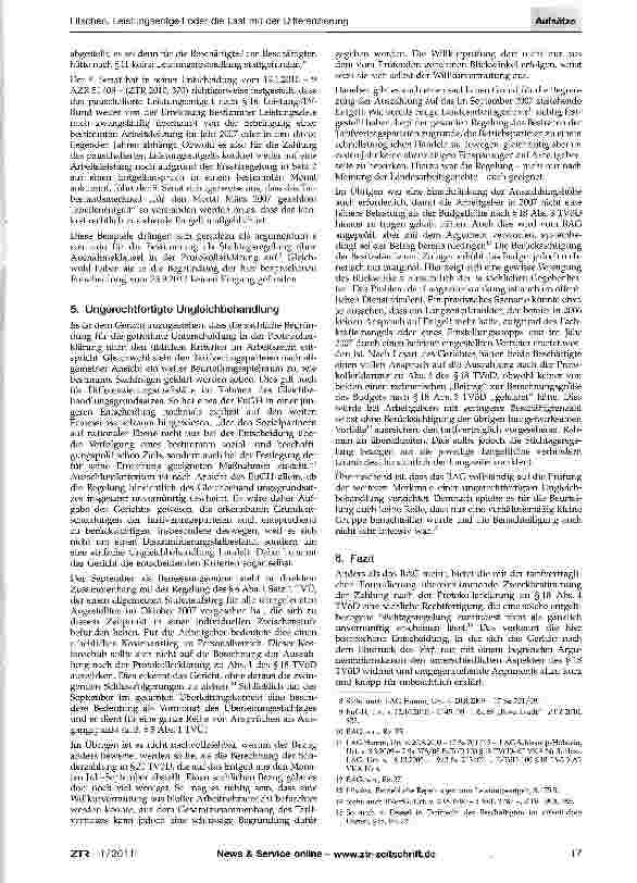 Vorschauseite 3: Leistungsentgelt oder die Last mit der DifferenzierungBesprechung des Urteils des Bundesarbeitsgerichts vom 23.September 2010-6 AZR 338/09 - (in diesem Heft S.31)