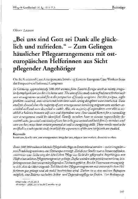 Vorschauseite 1: „Bei uns sind Gott sei Dank alle glücklich und zufrieden. - Zum Gelingen häuslicher Pflegearrangements mit osteuropäischen Helferinnen aus Sicht pflegender Angehöriger