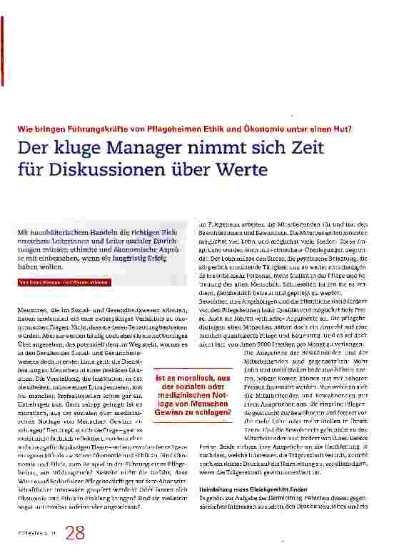 Vorschauseite 1: Der kluge Manager nimmt sich Zeit für Diskussionen über Werte