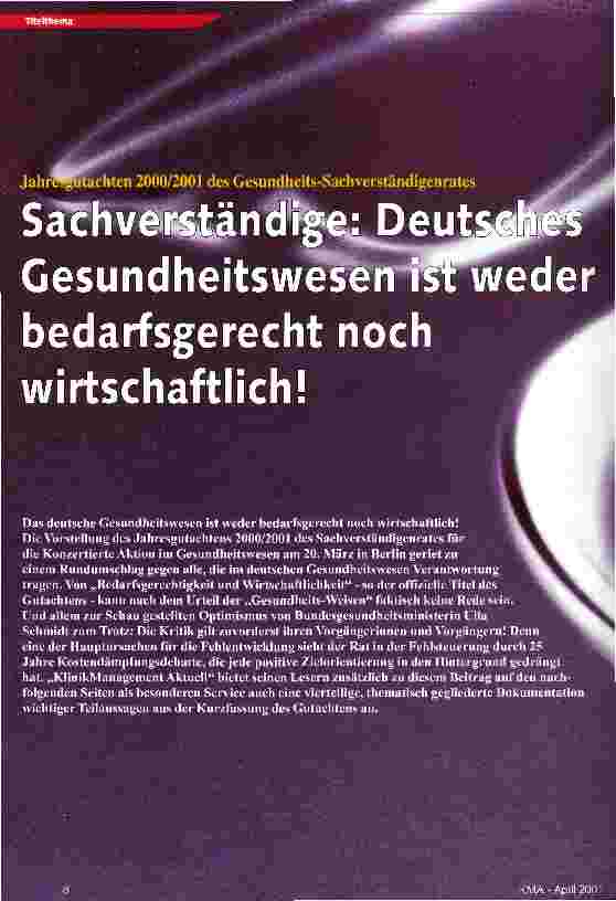 Vorschauseite 1: Sachverständige: Deutsches Gesundheitswesen ist weder bedarfsgerecht noch wirtschaftlich!