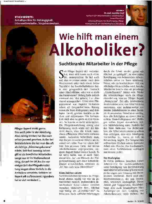 Vorschauseite 1: Wie hilft man einem Alkoholiker? Suchtkranke Mitarbeiter in der Pflege