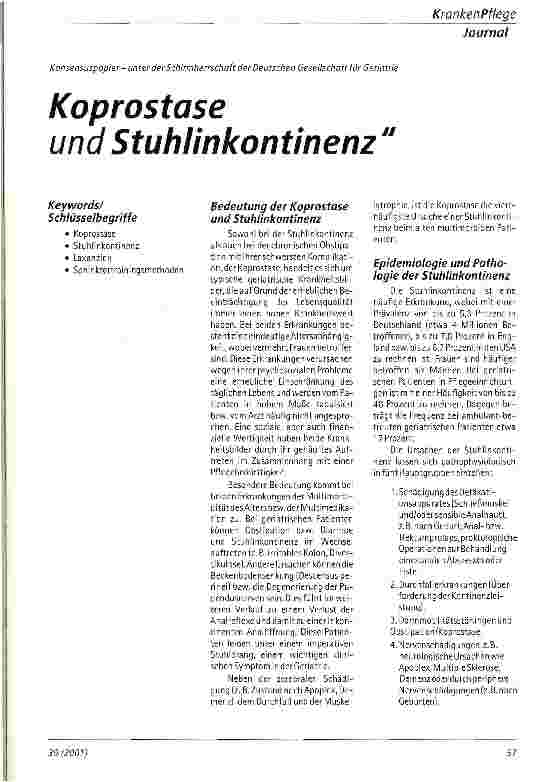 Vorschauseite 1: Koprostase und Stuhlinkontinenz Konsensuspapier - unter der Schirmherrschaft der Deutschen Gesellschaft für Geriatrie