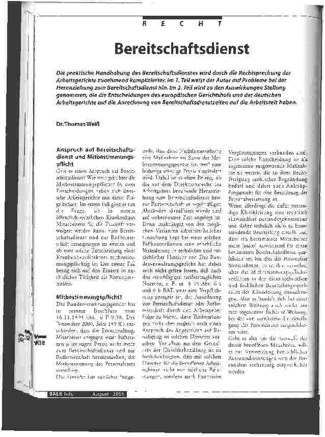 Vorschauseite 1: Bereitschaftsdienst