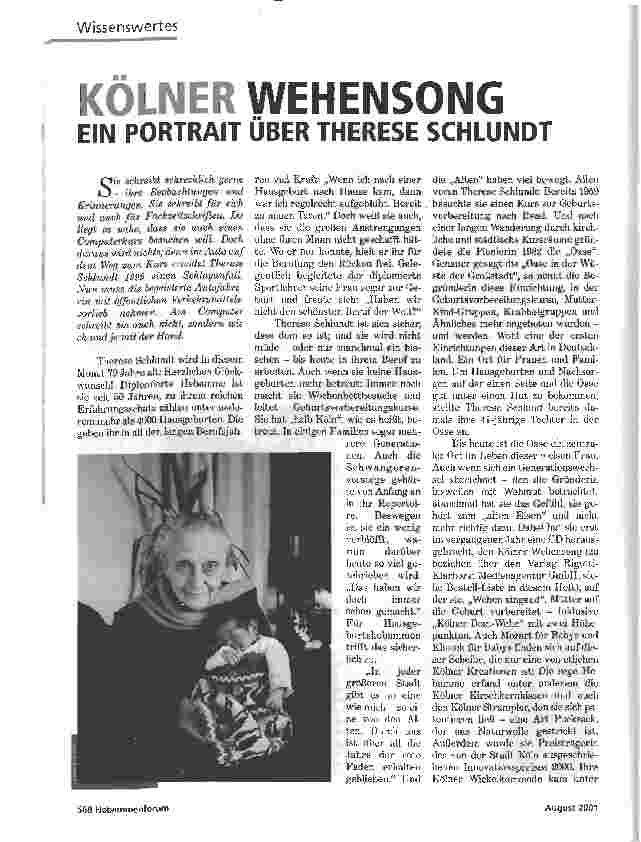 Vorschauseite 1: KÖLNER WEHENSONGEIN PORTRAIT ÜBER THERESE SCHLUNDT
