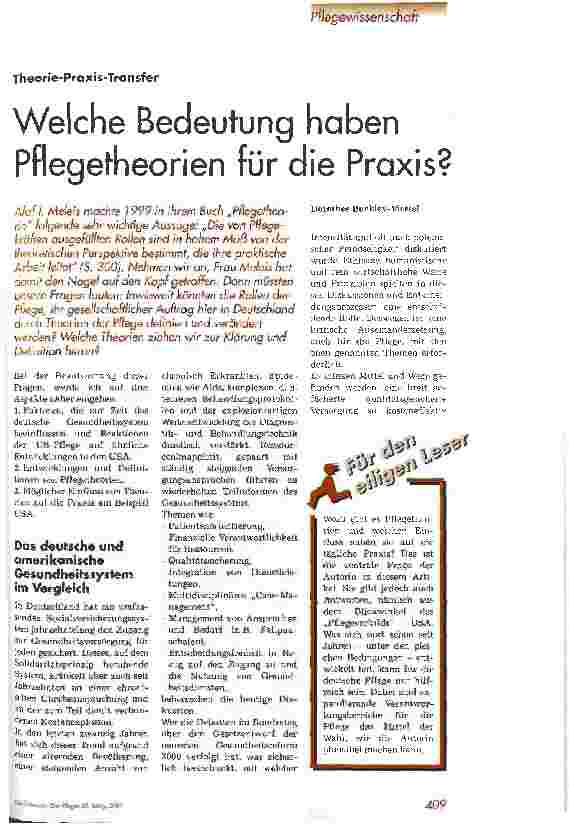 Vorschauseite 1: Welche Bedeutung haben Pflegetheorien für die Praxis? Theorie-Praxis-Transfer