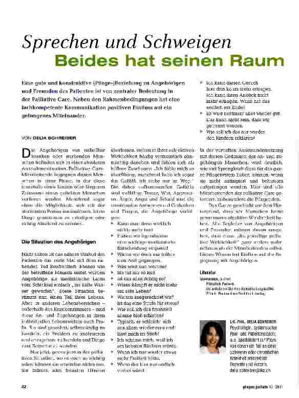 Vorschauseite 1: Sprechen und Schweigen Beides hat seinen Raum