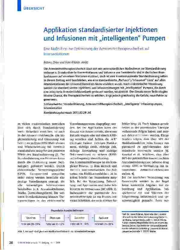 Vorschauseite 1: Applikation standardisierter Injektionen und Infusionen mit „intelligenten PumpenEine Maßnahme zur Optimierung der Arzneimitteltherapiesicherheit auf Intensivstationen
