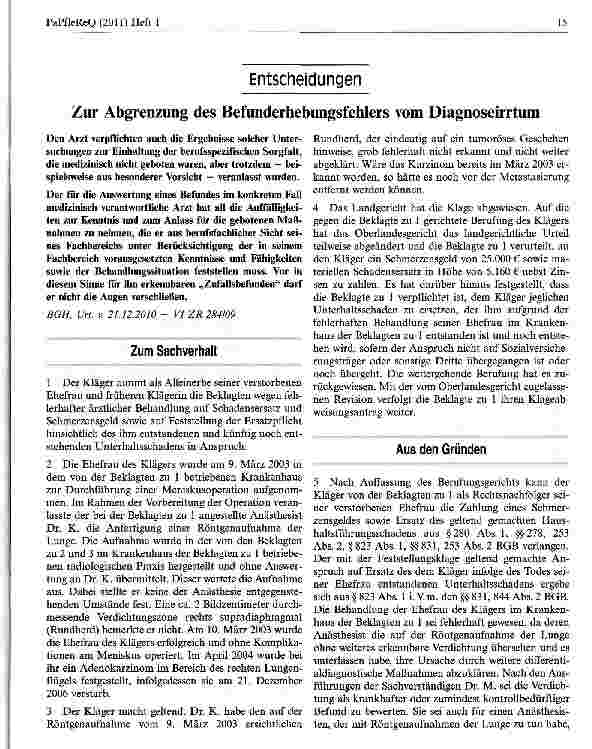Vorschauseite 1: Zur Abgrenzung des Befunderhebungsfehlers vom Diagnoseirrtum