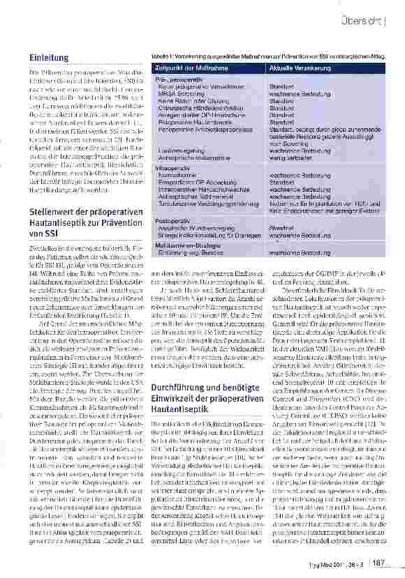 Vorschauseite 2: Durchführung der präoperativen Hautantiseptik im Rahmen der Prävention postoperativer Wundinfektionen und Auswahl der infrage kommenden Hautantiseptika