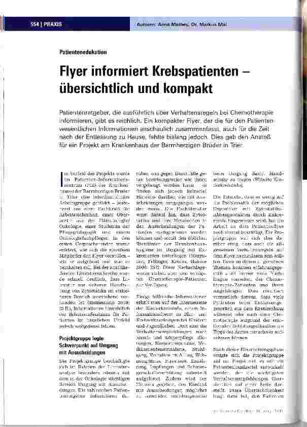 Vorschauseite 1: Flyer informiert Krebspatienten übersichtlich und kompakt