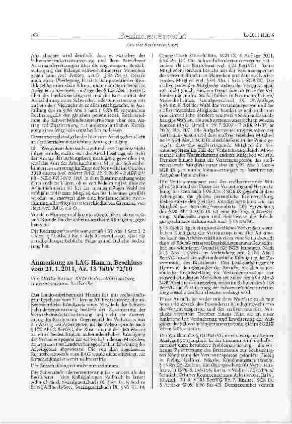 Vorschauseite 4: SGB IX § 96 Abs. 3 Satz 1- BetrVG § 103 Außerordentliche Kündigung - Vertrauensperson - Zustimmung - Zuständigkeit - Betriebsrat