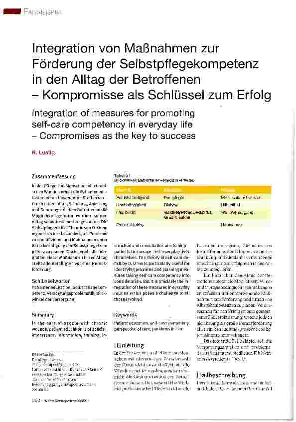 Vorschauseite 1: Integration von Maßnahmen zur Förderung der Selbstpflegekompetenz in den Alltag der Betroffenen - Kompromisse als Schlüssel zum Erfolg