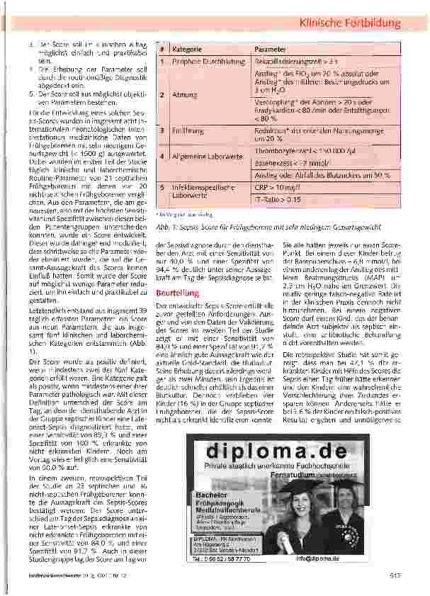 Vorschauseite 2: Entwicklung eines Scores zur Diagnose einer Late-onset Sepsis bei Frühgeborenen mit sehr niedrigem Geburtsgewicht