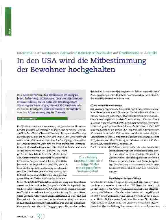 Vorschauseite 1: In den USA wird die Mitbestimmung der Bewohner hochgehalten