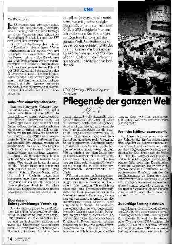 Vorschauseite 1: Pflegende der ganzen Welt in Jamaika CNR-Meeting 1991 in Kingston, Jamaika