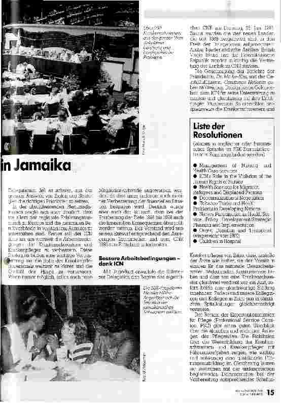 Vorschauseite 2: Pflegende der ganzen Welt in Jamaika CNR-Meeting 1991 in Kingston, Jamaika