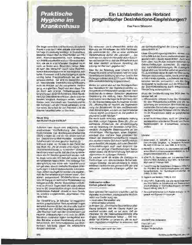 Vorschauseite 1: Ein Lichtstreifen am Horizont pragmatischer Desinfektions-Empfehlungen?