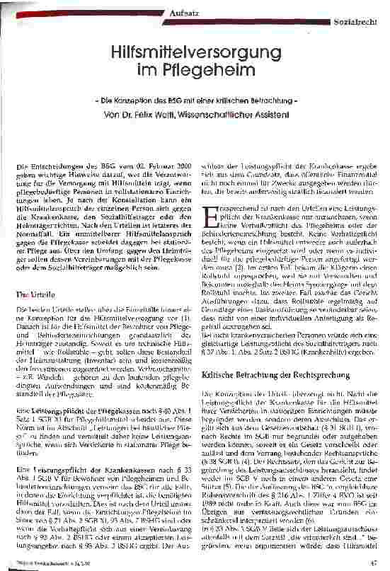 Vorschauseite 1: Hilfsmittelversorgung im Pflegeheim