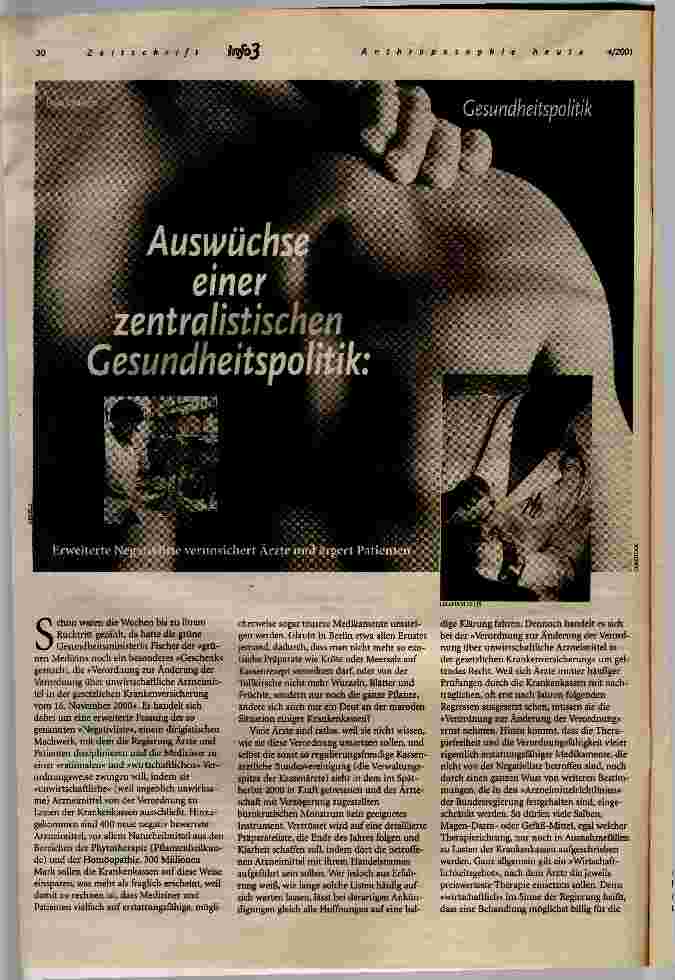 Vorschauseite 1: Auswüchse einer zentralistischen Gesundheitspolitik Erweiterte Negativliste verunsichert Ärzte und ärgert Patienten